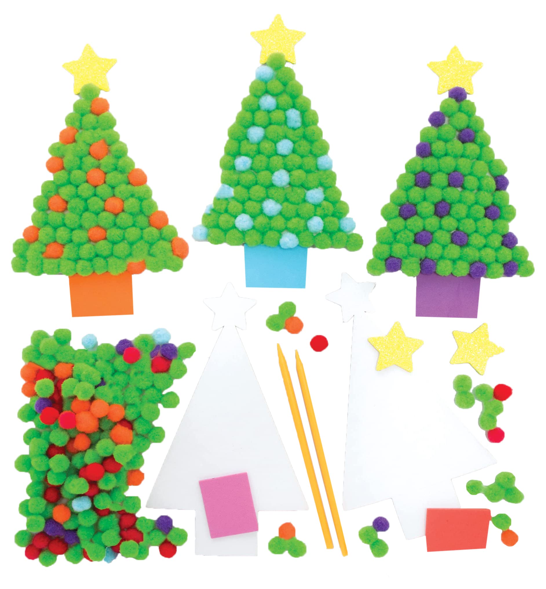 Baker Ross FE903 Christmas Tree Pom Pom Art Kits - Pack of 5, Design Your Own Christmas Decorations, Pom Pom Decorations for Children to Make, Decorate and Display, Creative Activities for Kids