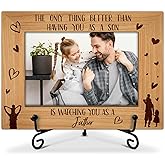 Rustic Wood Picture Frames For Dad - Watching You As a Father, Photo Gifts For Father's Day Birthday, Tabletop Display Desk Photo Frame Hold 4*6 Inch Picture, Home Office Desk Decorations -28