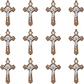 WenRity 10Pcs Small Solid Wooden Cross Charm Cruz De Madera Palm Crosses Religious Saint Benedict INRI Crucifix Pendant for DIY Rosary Necklace Jewelry Making Supplies