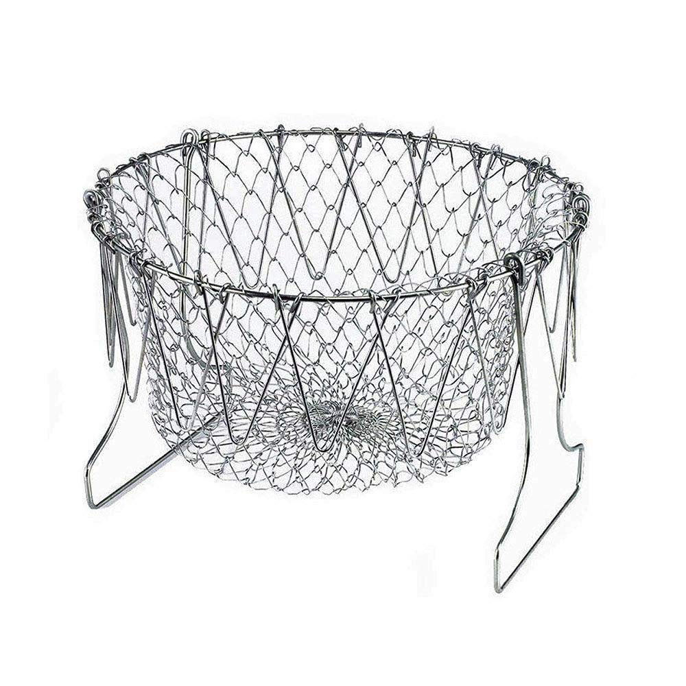 Photo 1 of 304 Stainless Steel Foldable Steam Rinse Strain Fry Basket Strainer Net Kitchen Cooking Tool for Fried Food or Fruits