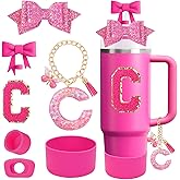 QUNNDY Cup Accessories Set for Stanley Cup 30oz 40oz tumbler with handle, Including Bow Straw Topper Cover Cap, Straw Bow Decorate, Boot, Spill Proof Stopper, Handle Charm, Letter Sticker, 7PCS (C)