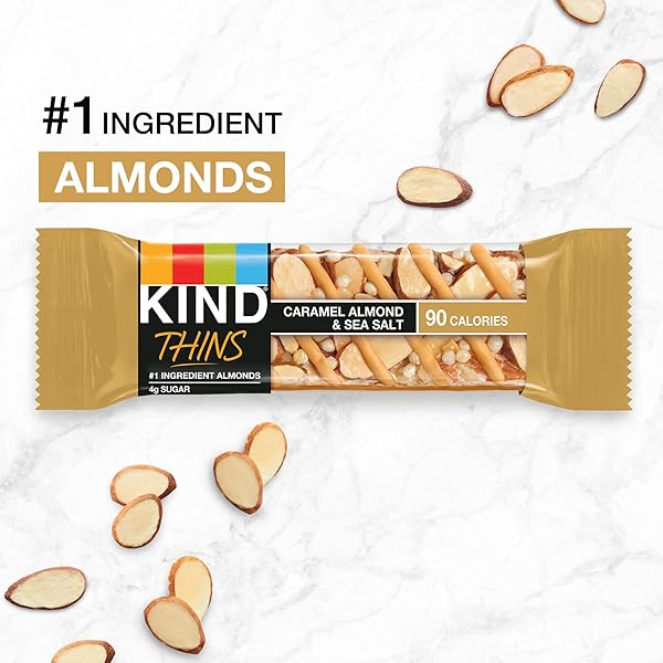 KIND THINS SNACK BARS, CARAMEL ALMOND & SEA SALT, GLUTEN FREE, LOW CALORIE, HEALTHY SNACKS, 4G SUGAR, 10 COUNT
