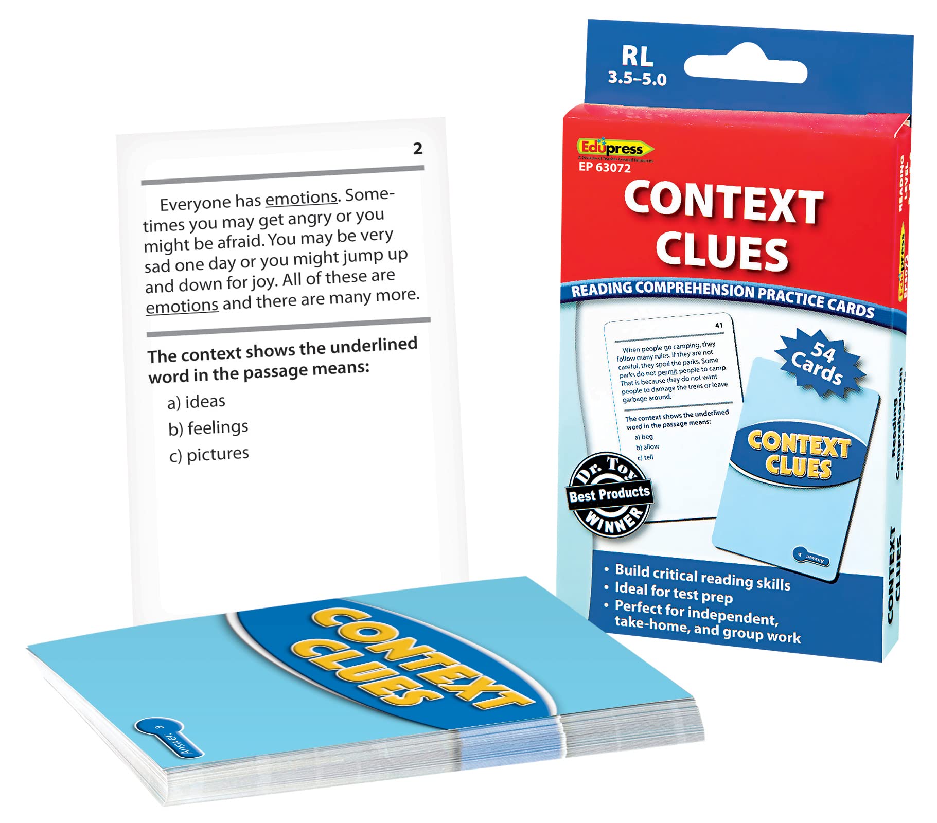 Edupress EP-3072, Blue Reading Comprehension Practice Cards, Context Clues, Level