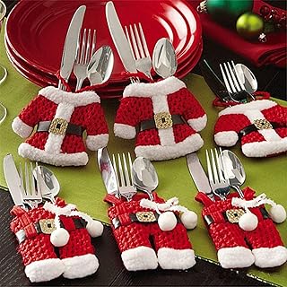 6 Stücke WeihnachtsmannTischdeko Deko Bestecktasche Besteckbeutel Besteckhalter für Weihnachten Deko