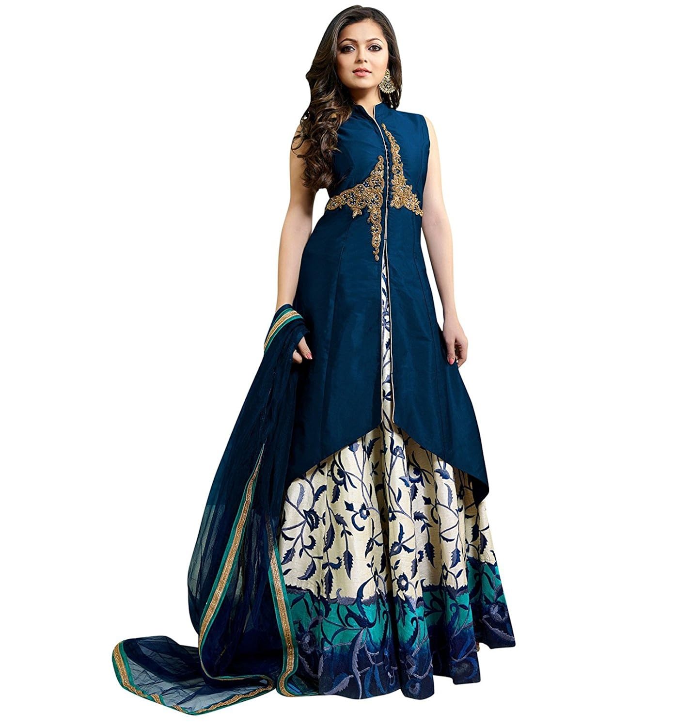 dream up fashion women's silk semi-stitched dress material (duf03 _blue_ free size)