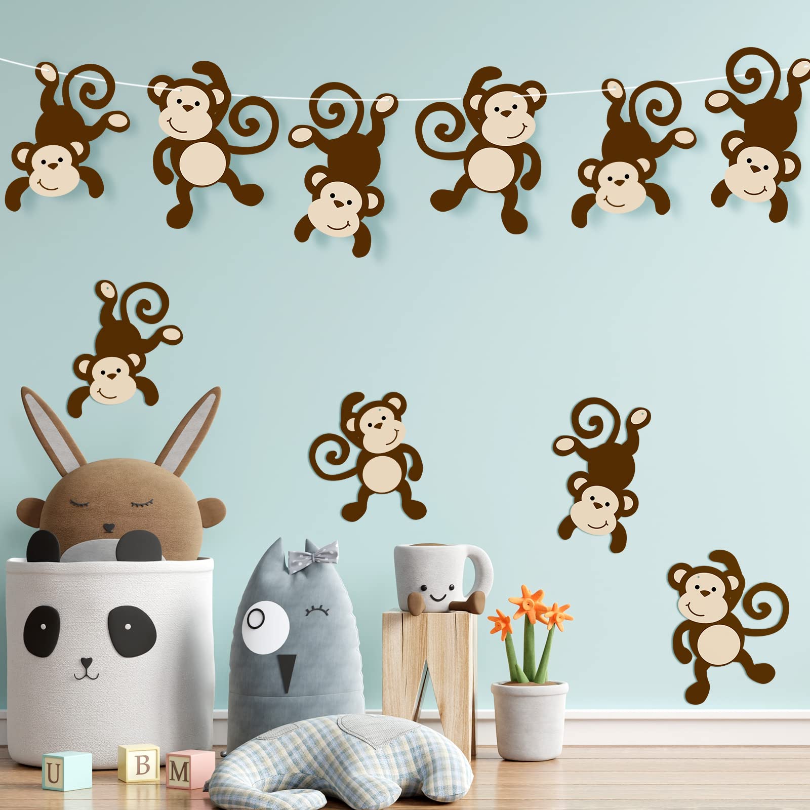 Qunclay Monkey Cutouts Jungle Party Decorations Monkeys Birthday Party Supplies Paper Safari Hanging Wall Decor Animal Print Supplies