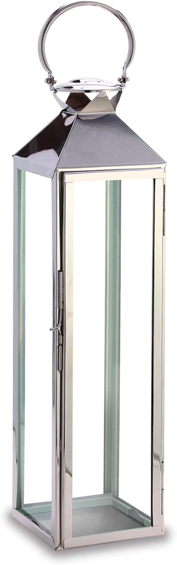 Pilgrim Home and Hearth 17533 Reflections Tall Candle Lantern, Polished Nickel / Stainless Steel, 7.5 x 32"