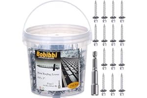 BOBIBBI Metal Roofing Screws 10 x 3 inch, Hex Head Sheet Metal Roof Screw with EPDM Washer for Corrugated Roofing (250Pcs)