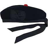 Men's Scottish Glengarry Balmoral Kilt Hats Tartan, Diced &amp; Plain-Glengarry Piper's Cap (52cm, Plain Black Glengarry Cap)