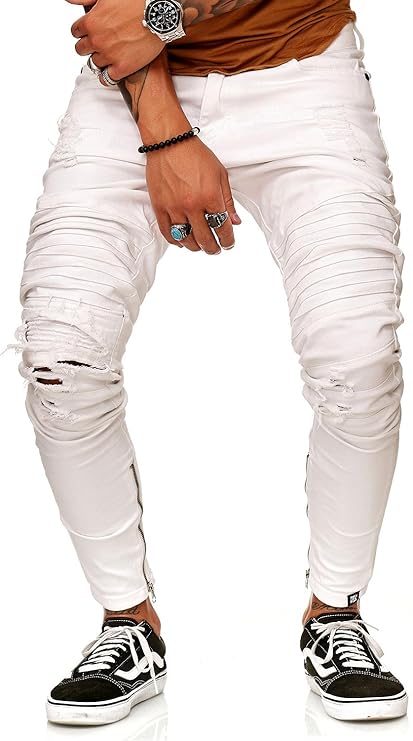 FiveSix Herren Denim Destroyed Jeans Zerrissen Hose Slim Fit