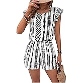 SOLY HUX Women's Summer Jumpsuits Ruffle Sleeve High Waisted Boho Rompers Beach Vacation Clothes