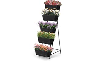 FOGEIN 5 Tier Vertical Raised Garden Bed Planter Box, Vertical Raised Bed with Drainage Holes for Indoor Outdoor Herbs Flowers Vegetables Plants, Black
