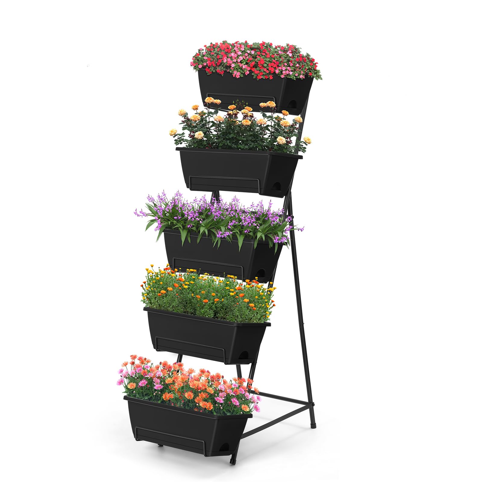 Photo 1 of 5 Tier Vertical Raised Garden Bed Planter Box, Vertical Raised Bed with Drainage Holes for Indoor Outdoor Herbs Flowers Vegetables Plants, Black