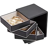 Juvale 4-Layer Rotating Jewelry Organizer - Velvet-Lined Ring Box & Necklace Holder - Earring Organizer & Bracelet Holder - Portable Travel Jewelry Box - Black, 4 x 4 x 5.25 in