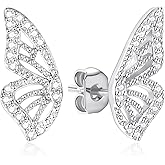Luxval Butterfly Wing Earrings，18K Gold Plated CZ Simulated Diamond Silver Stud Earrings, Tiny Butterfly Cartilage Earrings for women,Gold Stud Earrings for Girls