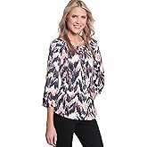 Multiples Womens Raglan Three Quarters Sleeves Tie Front Neck Hi-lo Peasant Top