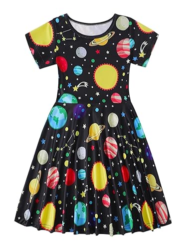 Girls' Dresses Short Sleeve Black Skater DressTwirly Stretch A-line Space  Print Kneelength Dress for Toddler Size 7-8 in Dubai - UAE | Whizz Casual