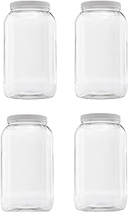 Clearview Containers |128 oz (1 gallon) Plastic Storage Containers w/Lids | Kitchen Canister Set | Food Storage Jars | Airtight Pantry Containers | Flour, Oats, Peanut Butter, Honey, Jams | Set of 4