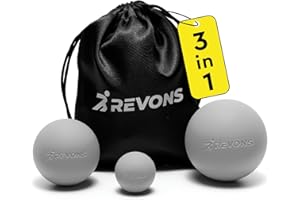 REVONS 3 in 1 Massage Ball Set - Lacrosse Balls for Myofascial Release, Back Pain Relief, Face Fitness, Trigger Points, Yoga, Physical Therapy, Muscle Recovery and Soft Deep Tissue Massage (Gray)