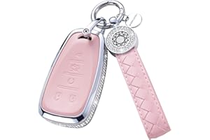 RUABIBAN for Chevy Key Fob Cover with Keychain, Pink Leather Key Case Protection Shell Fit for Chevrolet Equinox Malibu Cruze Camaro Tahoe Silverado Traverse Blazer Sonic (5 Buttons)