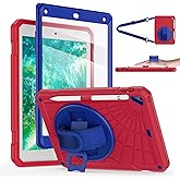 Stweap Case for iPad 6th/5th Generation 9.7'' with Screen Protector Pencil Holder [360 Rotating Hand Strap] &Stand, Drop-Proof Case for iPad 6th/5th/ Air 2/ Pro 9.7-Red+Blue
