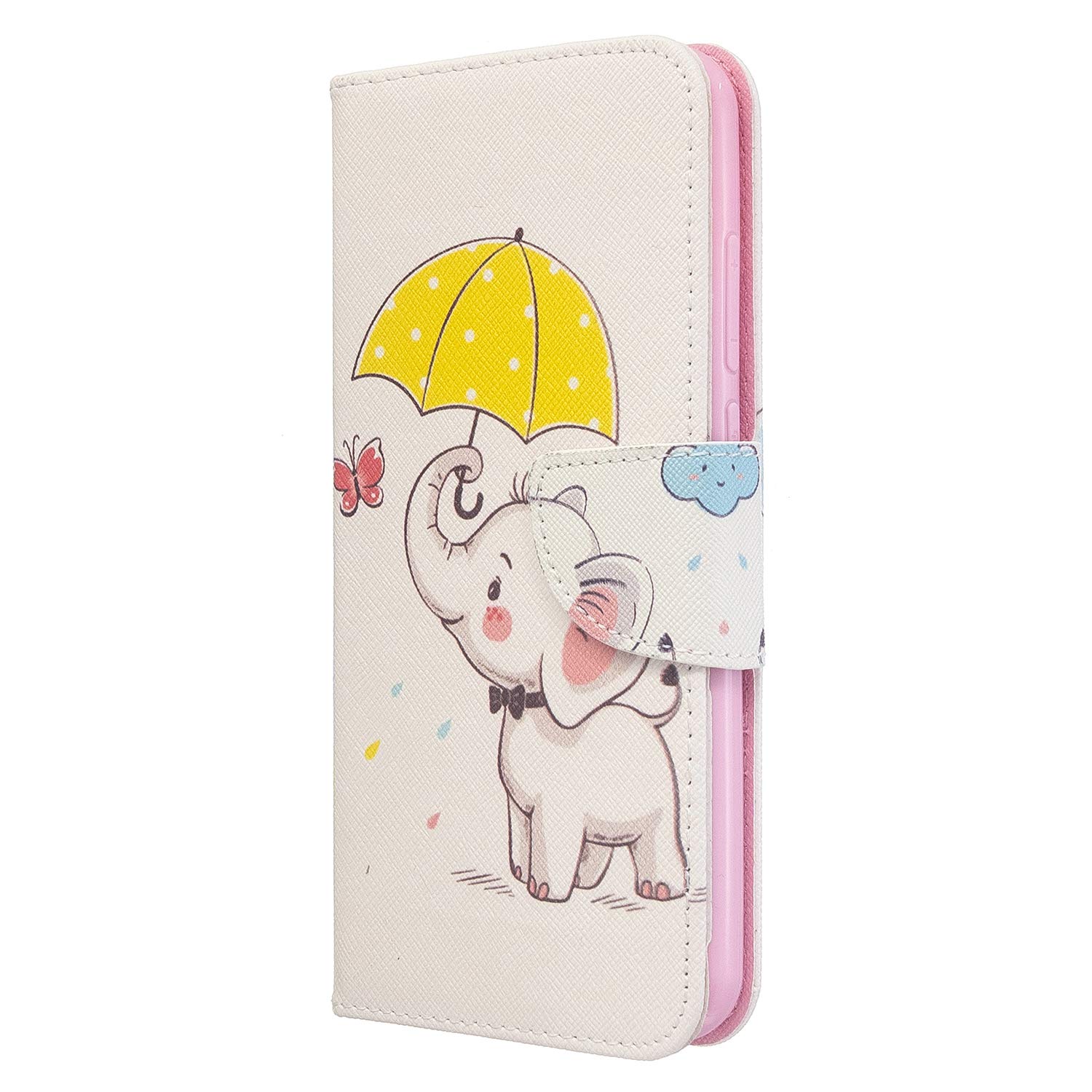 for iPhone 12 Case, iPhone 12 Pro Case, Magnetic Closure PU Leather Flip Wallet Phone Cover Soft TPU Shockproof Bumper Folio Slim Fit Protective Case with Card Slots Kickstand, Umbrella Elephant