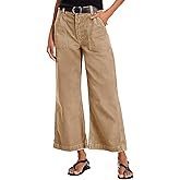 Flamingals Straight Wide Leg Jeans for Women Mid Waisted Casual Raw Hem Denim Capris Pants with Pockets