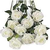 Flojery 10pcs White Silk Roses Artificial Rose Flowers Long Stem for DIY Wedding Bouquet Table Centerpiece Home Décor