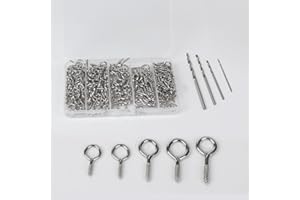 XVTHOAKU 300PCS Silver Eye Hooks Screw Metal 0.55 inches-1.1 inches Hooks and Eye Small Eyelet Screws Ring Screws Fasteners Hardware Tools