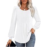 Long Sleeve Shirts For Women Fall Fashion 2025 Womens Tunic Tops Pleated Crew Neck Puff Sleeve Blouses Dressy Casual