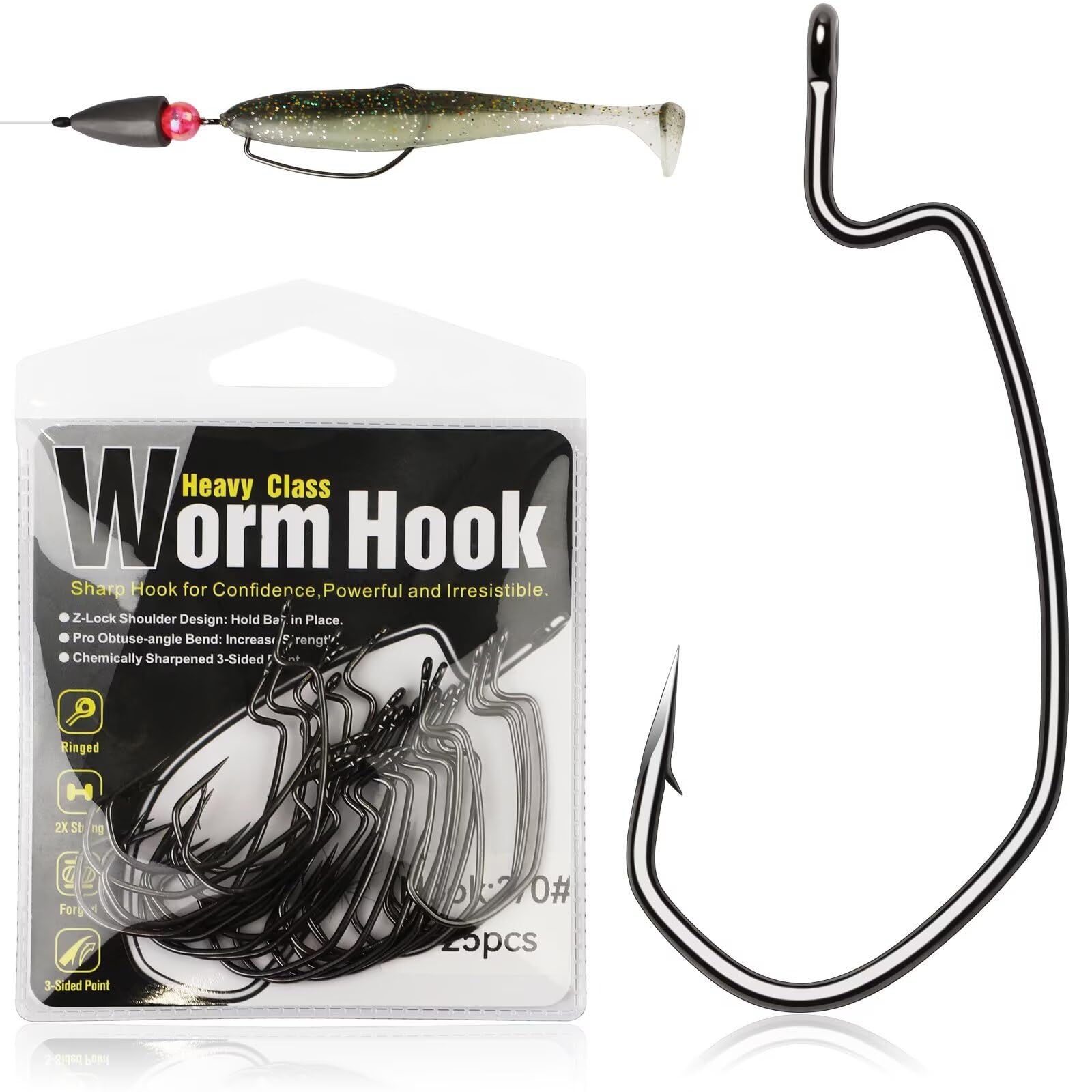 Dovesun EWG Offset Worm Hooks Texas Rig Hooks Bass Hooks 100PCS Fishing Hooks for Freshwater Saltwater 5 Sizes * 100PCS