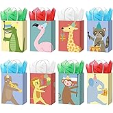 Weekgrat 24 Pcs Animal Parade Party Bags Bulk Animal Theme Gift Bag with Handles Cute Flamingos Raccoon Monkey Goodie Paper Supplies for Birthday Party Baby Shower Decoration