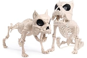 JOYIN 2 PCS 16" Poseable Dog Skeleton Halloween Decoration Animal Puppy Plastic Bones with Posable Joints for Prop Indoor Outdoor Decor Spooky Scene Party Favors Graveyard Decorations