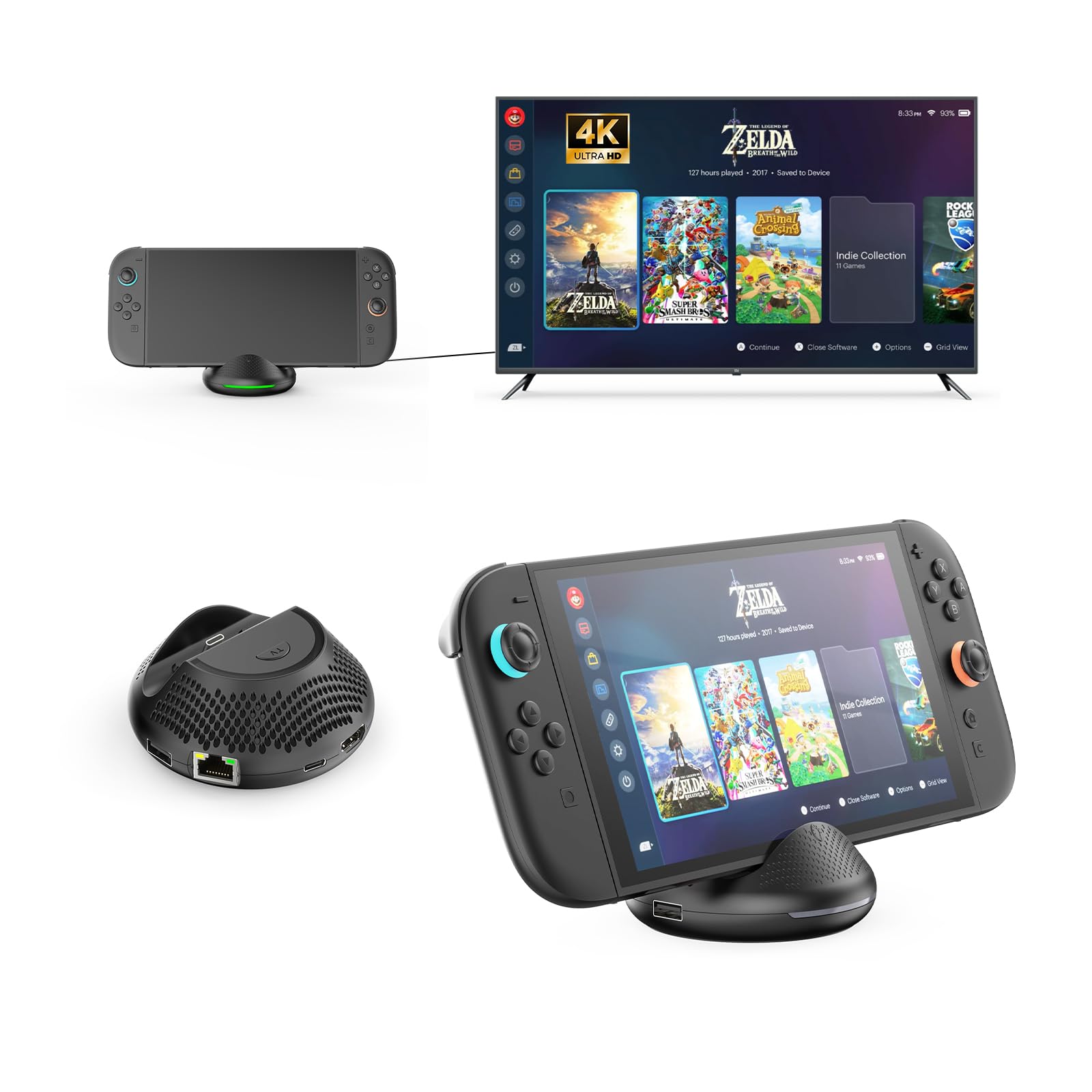 Klipdasse Switch 2 TV Dock 4K/60Hz HDR with HDMI 2.0 Adapter/1000Mbps Ethernet LAN Port/Type C Port/PD3.0 (Need Firmware Upgrade Version 21.0.0)