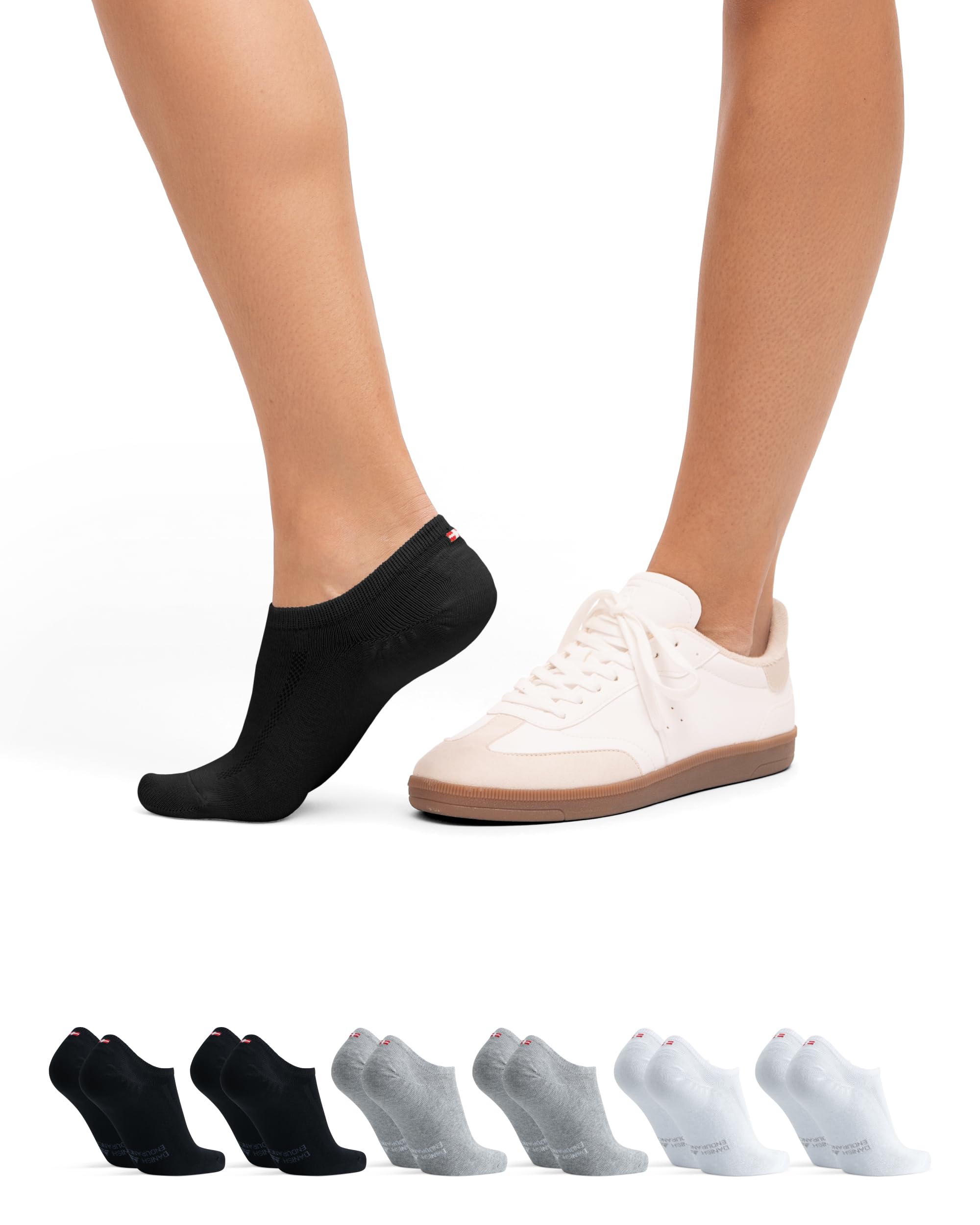Photo 1 of DANISH ENDURANCE 6 Pack No Show Socks, Non Slip, Invisible, Sneaker, Men & Women, Multicolor (2 x black, 2 x white, 2 x grey), Small