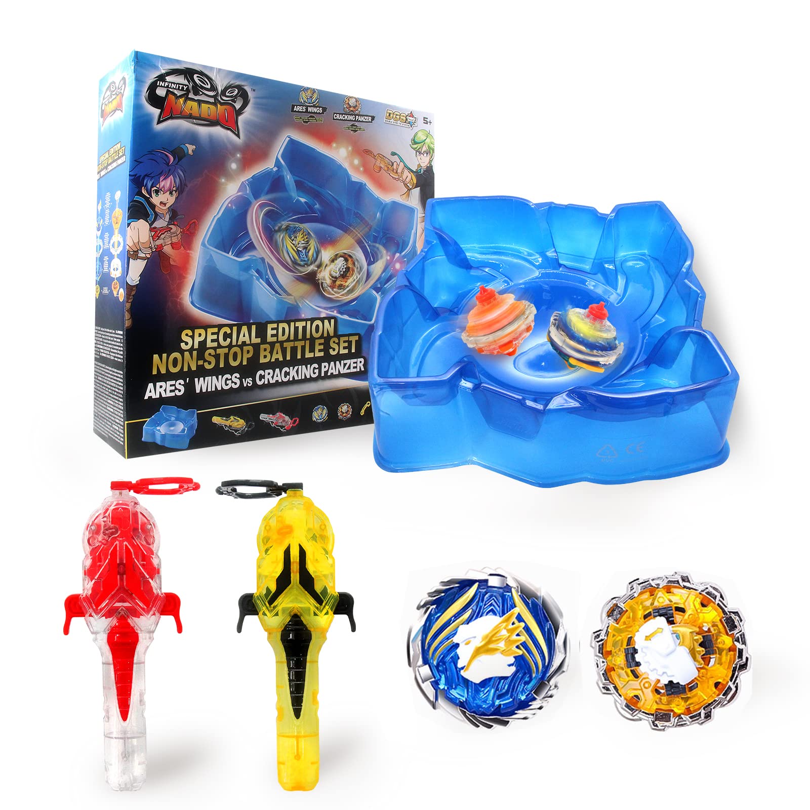 Infinity Nado - Battle Set Non-Stop Battle – Pack of 2 ARE'S Wings and Cracking Panzer with Arene, Children's Toy 5 6 7 8 9 10 11 12 Years Old Boy Girl