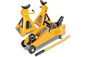 PM PERFORMOTOR Low Profile Hydraulic Trolley Service/Floor Jack Combo with 2 Ratchet Jack Stands, 2 Ton (4000 lbs) Capacity, Orange,PM-TOL-FJ3P-OG