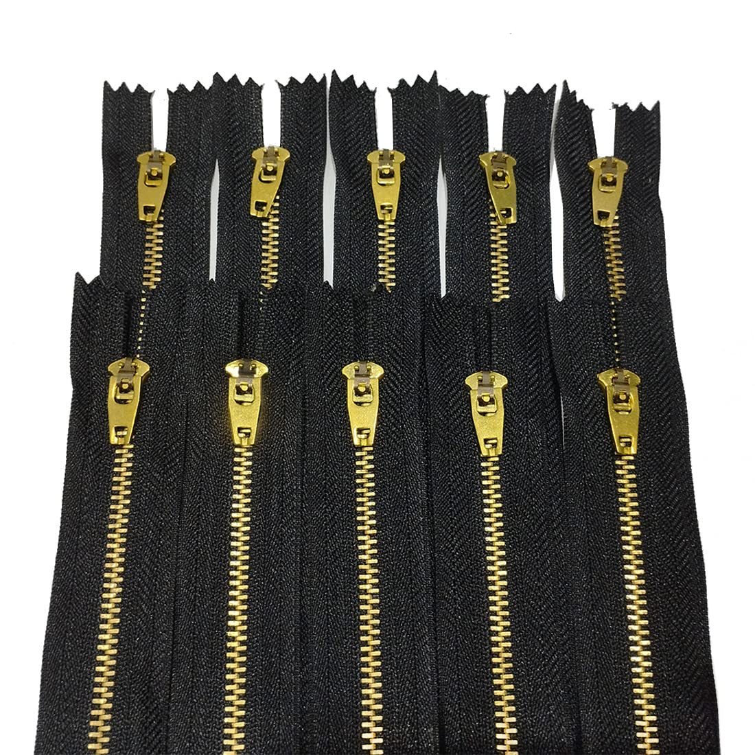 10 Pieces/Closed Brass Zippers with Semi-Automatic Cursor, Available in Maya 3#, Zipper for Sewing on Clothes, (30 cm, Black10)