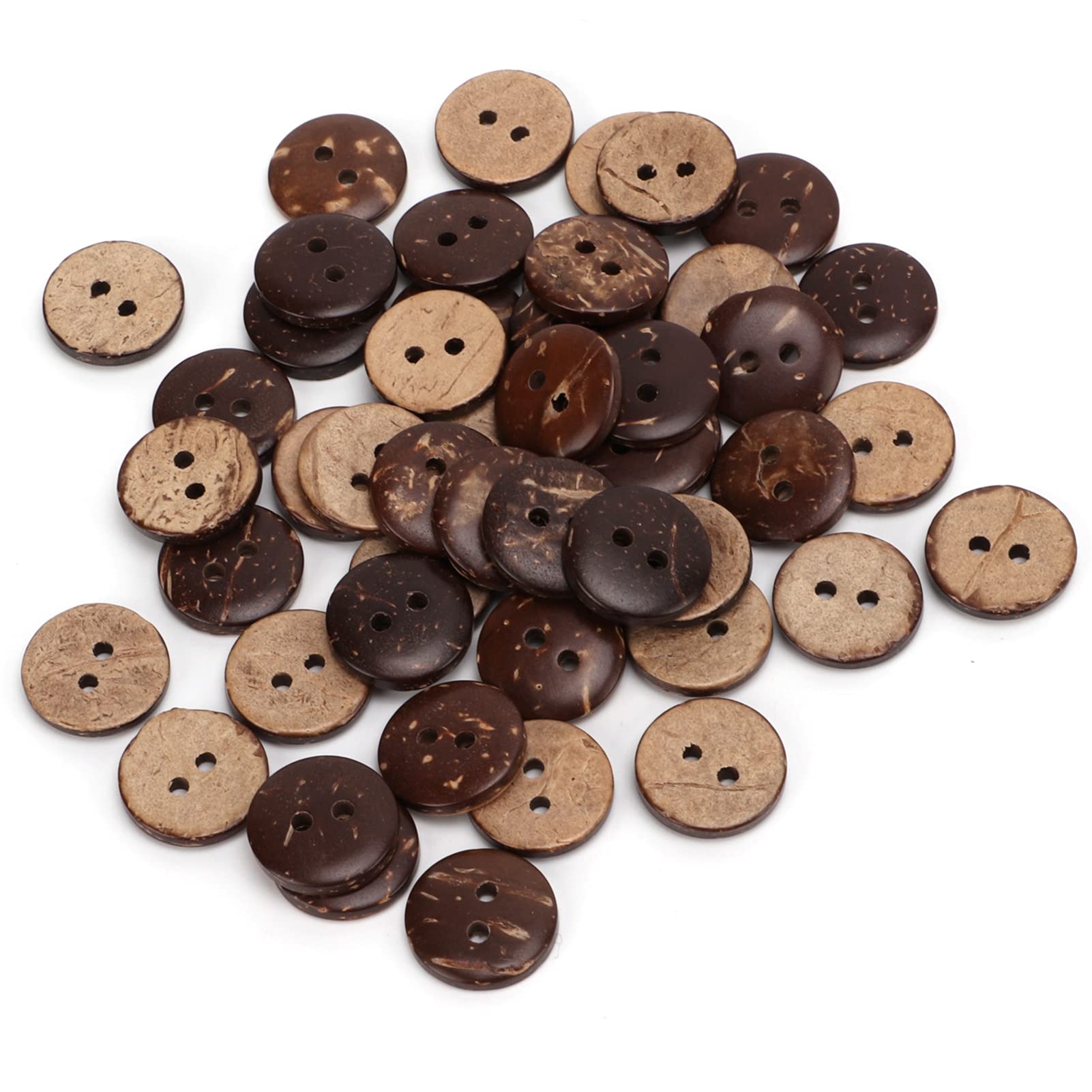 Buachois 200 Pcs 15mm Coconut Shell Buttons Safe Exquisite Craftsmanship Beautiful 2 Holes Button for Clothes Sewing Jewelry Making Knitting Scrapbooking, One Size