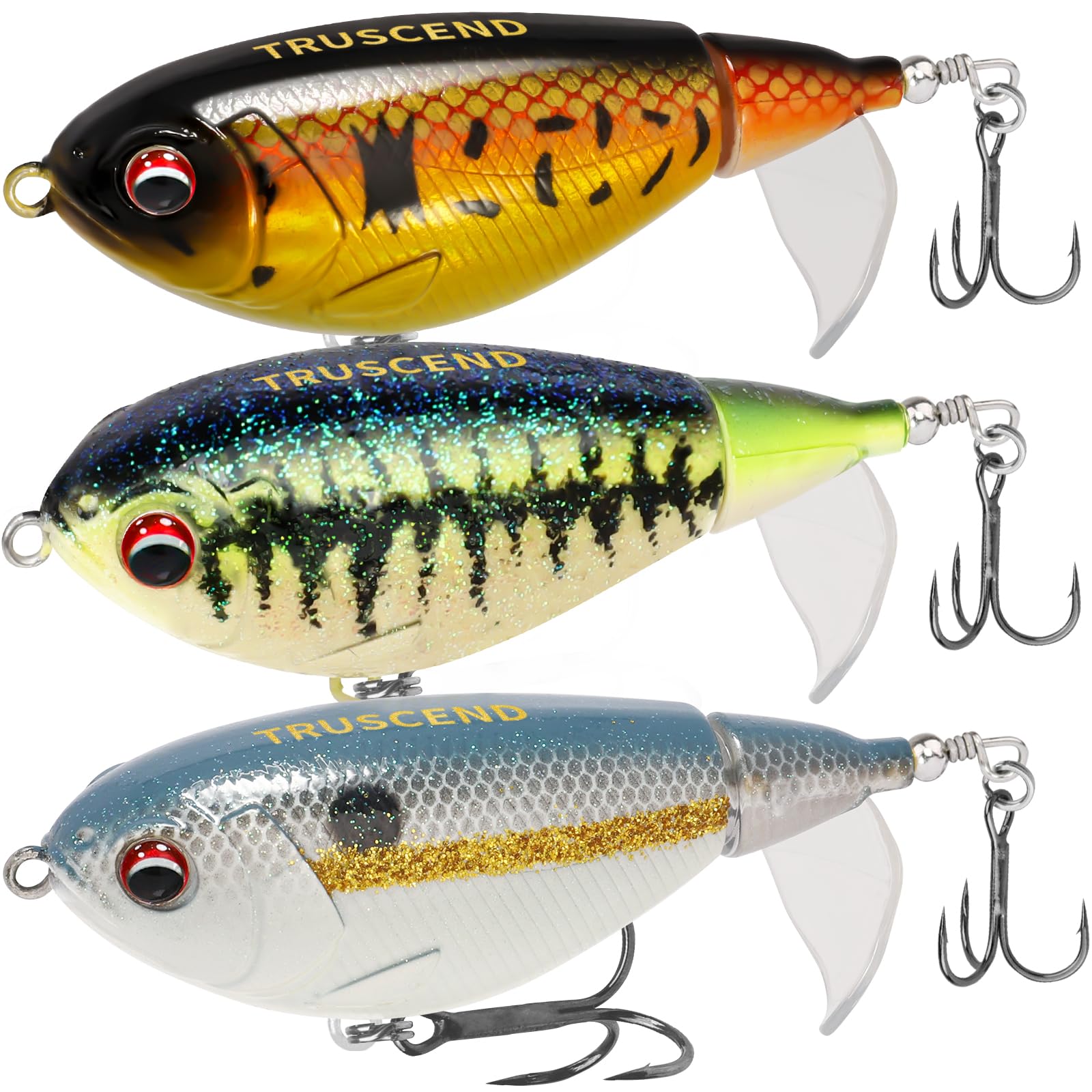 TRUSCEND Fishing Lures for Bass Trout Double Floating Rotating Tail Whopper Swimbaits Bass Freshwater Saltwater Plopper Lures Kit Lifelike Teasers Gifts for Men
