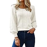 Hotouch Sweaters for Women 2026 Fall Trendy Tops Casual Puff Sleeve Square Neck Cute Tunic Pullover Blouses XS-XXL