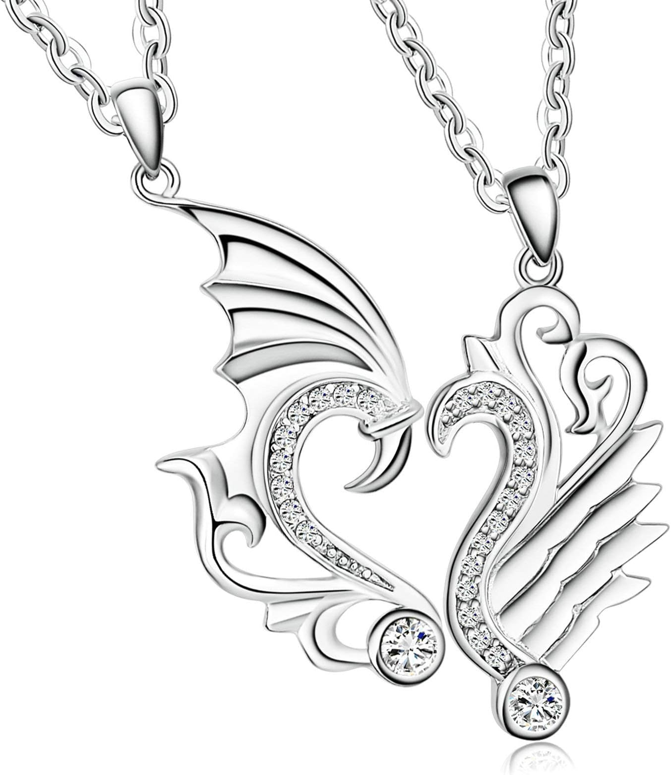His and Hers Matching Set Stainless Steel Half Heart Pendant with Cross Puzzle Necklaces