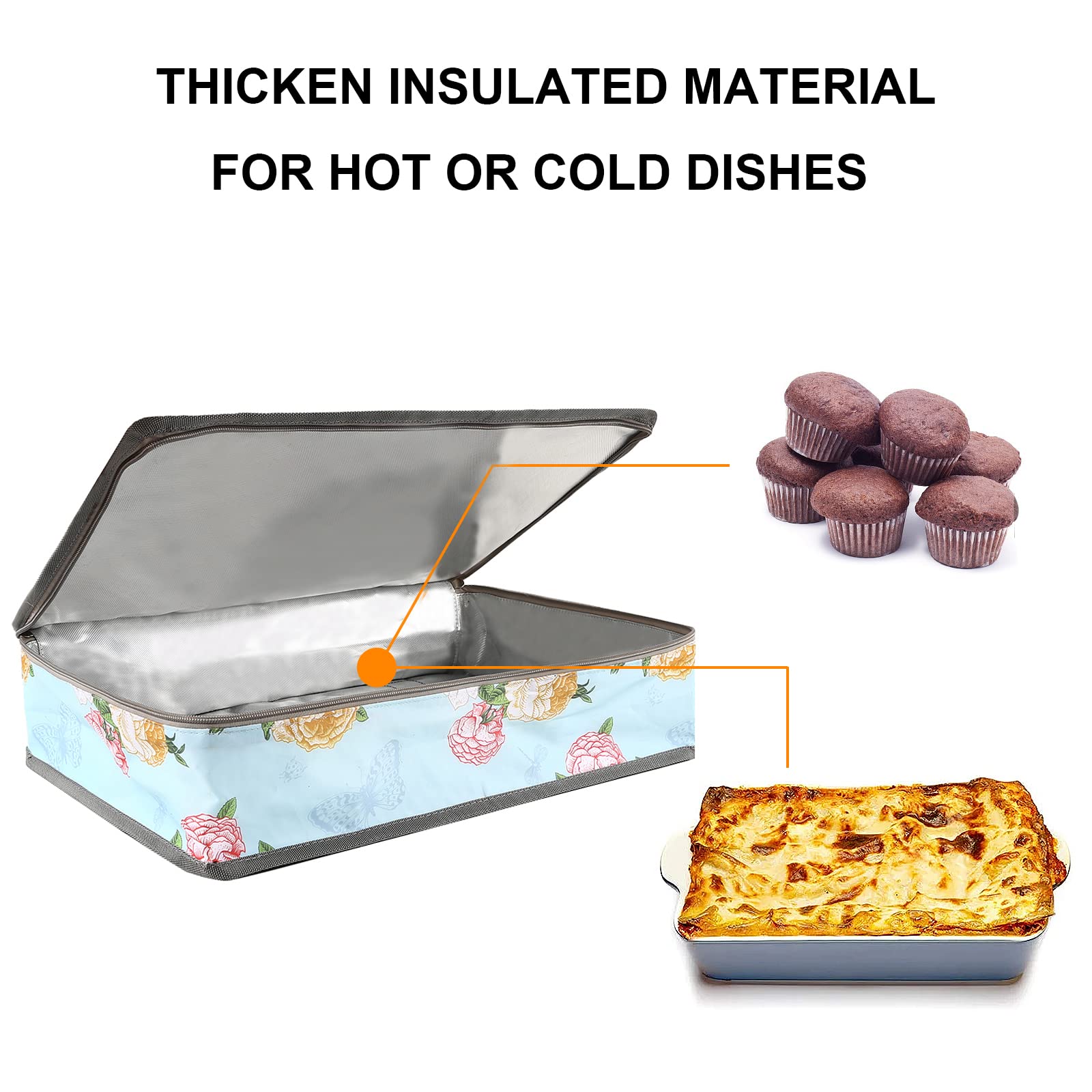 QEES Pioneer Woman Dish Carrier - Insulated Casserole Food Carrier for Hot or Cold Food, Travel, Party, Picnic