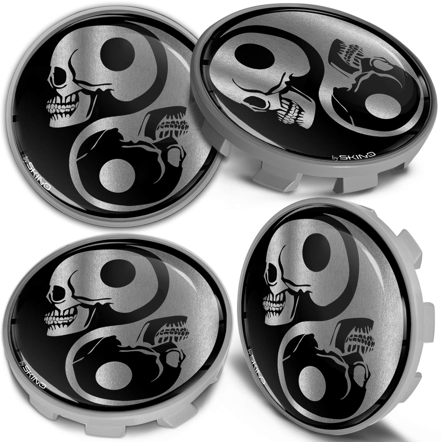 Biomar Labs 4 x 68mm Wheel Centre Alloy Hub Center Caps Compatible with BMW 36136783536 Hubcaps (Silver Skull CBS 5)