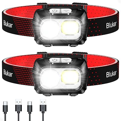 Blukar Head Torch Rechargeable 2 Pack 2000L 8 Modes IPX5 Sensor Light