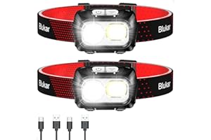 Blukar LED Headlamp Rechargeable,2000L Super Bright Headlight with Motion Sensor -Dimmable Brightness,8 Modes,Spotlight&Floodlight&Red Light Combination,IPX5 Waterproof for Hiking,Camping - 2 Pack