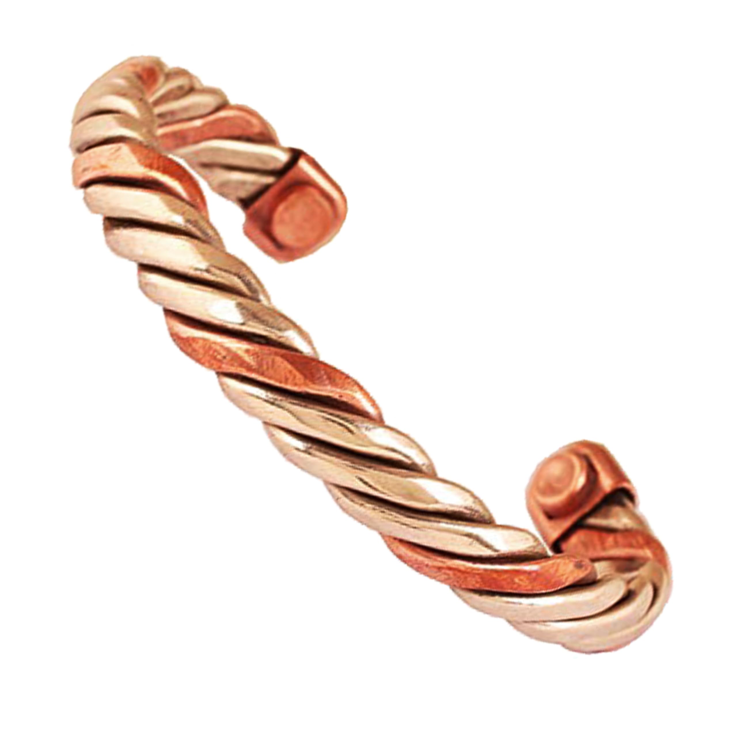 Touchstone Copper magnetic bracelet Tibetan style. Hand forged with solid and high gauge pure copper. Twisted rope look. 2 metal look.