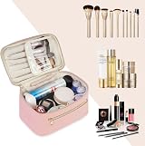 Wandering Nature Travel Makeup Bag with Brush Compartment Pink PU Leather view 6