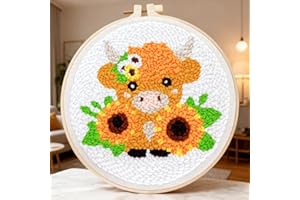 TCDZMYGS Punch Needle Kits,Highland Cattle Punch Needle Kits for Beginners,DIY Punch Embroidery Art & Craft Kits for Adults with Video Tutorial