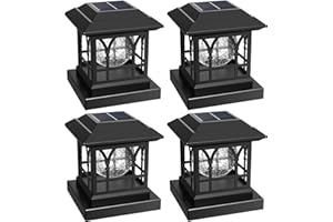 AEYANZZ Fence Post Solar Lights, Crackle Glass Solar Post Cap Lights, 20 Lumens, Warm White & RGB Automatic Cycling 2 Modes for 3.6x3.6 4x4 4.5x4.5 5x5 Vinyl Wooden Posts Decoration, Black (4 Pack)